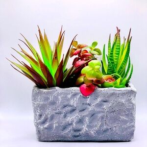 Artificial Succulent Plant w/Faux Stone Planter